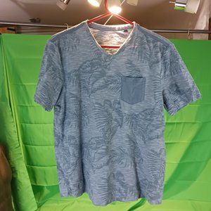 IKE v neck Xl Men tee t-shirt leaf pattern bleu gray front pocket
